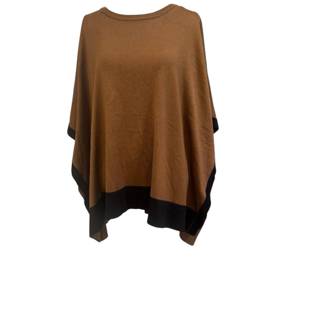 Calvin Klein Poncho Sweater XL Rust Brown Knit Oversized Cape NWOT
